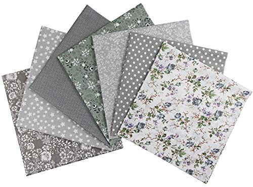 aufodara Baumwollstoff Patchwork DIY Stoffpaket 7 Stück 50 x 50 cm, Reiner Baumwolle Stoff, Stoffe zum Nähen, Quilten Basteln Handwerk Gewebe, vielfältige Mustern Quadrate Baumwolltuch (Grau)