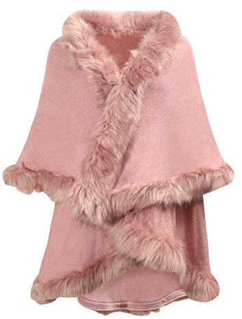 ZLYC Fuskpäls för damer, vinterpäls, poncho, stickad halsduk, sjal, varm cape, cardigan