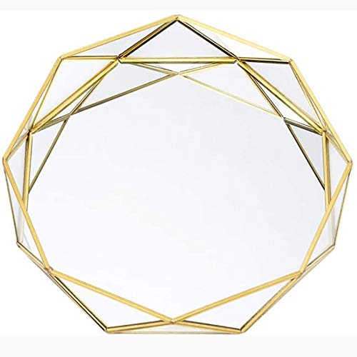 Plateau Miroir de rangement en verre, miroir décoratif doré, laiton vintage, décoration salle de bain, chambre, coiffeuse