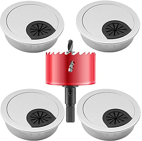 4Pcs Desk Grommet with 60mm Saw Computer Grommet for Cable Tidy Wire Hole Cover Wire Organizer for Home Office Table Desk Sliver