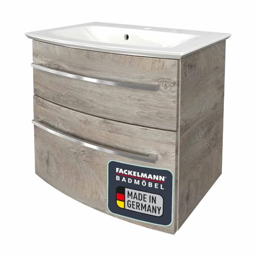 FACKELMANN B.Style Badmöbel Set 2 Teile/Gussmarmor Waschbecken/Waschbeckenunterschrank mit 2 Schubladen und Soft-Close/hochwertige Möbel fürs Bad/Korpus & Front: Grau/Breite: 63 cm