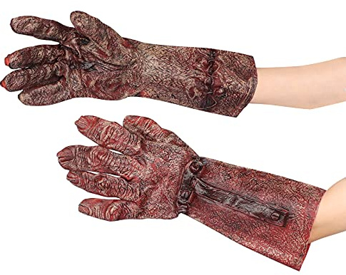 HKSICHENGKEJIUK Halloween Blood Gloves Zombie Rotted Hands Costume Gloves Halloween Horror Tricky Full Finger Hands Blood Zombie Mittens Halloween Party Scary Claw Hand