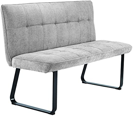 byLIVING Bank TALEA/gepolsterte Sitzbank 140 cm/Webstoff-Bezug hellgrau/Metall Gestell schwarz pulverbeschichtet/Bank mit Rückenlehne/Wartebank/Esszimmerbank / 140 x 92 x 59 cm (BxHxT)