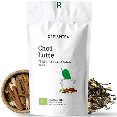 TE CHAI LATTE 100% Orgánico 100g (50 Tazas) | Masala Chai Tea a Granel REPLANTEA® | Té Negro Assam India, Canela, Jengibre, Anís, Regaliz, Cardamomo, Pimienta Negra y Vainilla