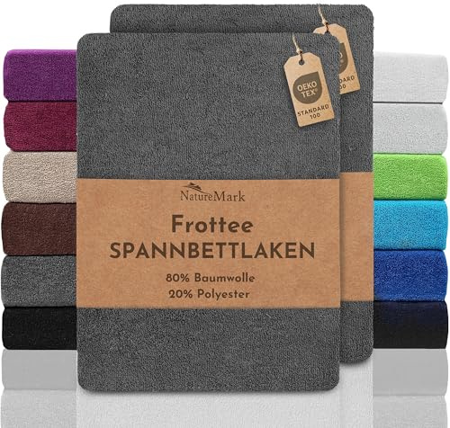 NatureMark Frottee Spannbettlaken 2er Pack – weich und atmungsaktiv, hautfreundlich, praktisch & pflegeleicht, langlebig, 80% Baumwolle & 20% Polyester, 140x200 cm - 160x200 cm, Anthrazit Grau
