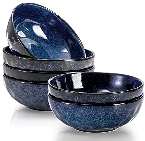 Peohud Lot de 6 grands bols à pâtes en céramique de 850 ml, bols de service en porcelaine pour pâtes, salade, soupe, céréales, flocons d'avoine, passe au micro-ondes et au lave-vaisselle, bleu marine