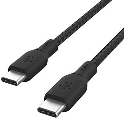 Belkin USB C to USB C Cable, 6.6ft, 100W - Type C Charger, iPhone Charger Cord, Braided, Flexible for iPhone 17, Galaxy S25, Pixel 10, AirPods, iPad Pro, Tablet, Nintendo Switch 2 & More - Black