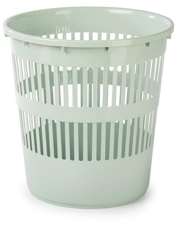 CABLEPELADO Papelera de Plástico para Oficina y Escritorio, Cubo de Reciclar, Cesta de Basura Verde Claro - 28 cm Alto x 27.5 cm Diámetro, 12 Litros