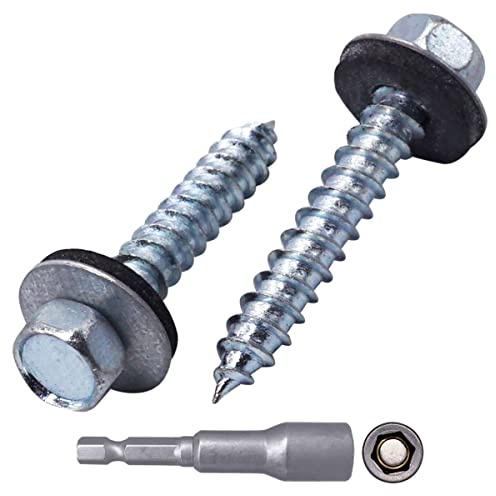 SKIR'CO Tornillos de techo chapados en zinc, 6,5 x 38 mm, tornillos autorroscantes con arandelas EPDM, cabeza hexagonal