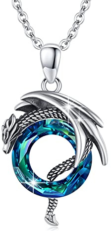 XIXLES Drachen Kette - Kristall Kette 925 Sterling Silber Drachen Halskette Anhänger Schmuck Geschenke für Damen Herren
