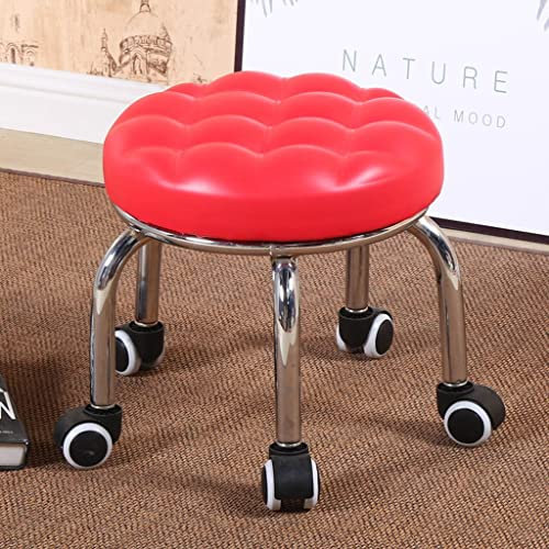 WAEYZ Niedriger Rollhocker für Mechaniker, Mobiler Krabbelsitz mit Rädern, PU Leder Niedriger Rollsitz Hocker, Garage Rollsitz Hocker für Home Office Garage Shop (Color : Red, Size : 34 * 33cm)
