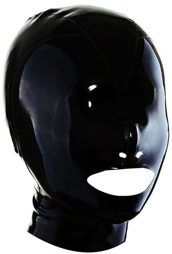MFMYEE Bondage-Latex-Maske, BDSM-Maske, Fetisch-Kopfbedeckung, Latex Cosplay,Reißverschluss hinten, Mund mit verbundenen Augen (schwarz)