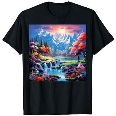 Fantasy Fall Aesthetic Landscape River Waterfall Graphic Art T-Shirt