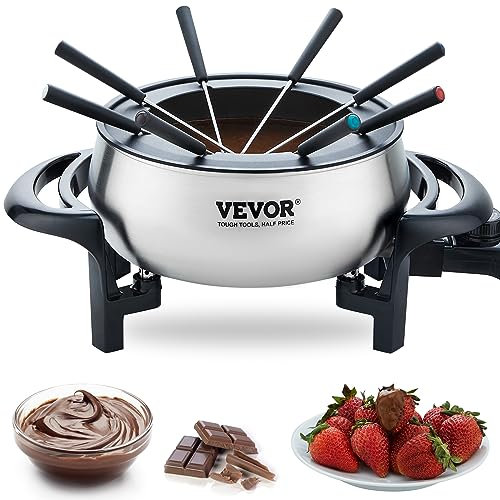 VEVOR - 3 Quart Electric Fondue Pot Set for Cheese and Chocolate with 8 Forks, Temperature Control Candy Warmer, Non-Stick Stainless Steel Fusion