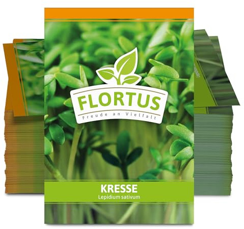 FLORTUS Kressesamen für Gastgeschenke (100 Stück) | Kleine Geschenktüten Sprossen Samen für Kresse als Dankeschön Geschenke & Werbegeschenke | Kräutersamen für Microgreens