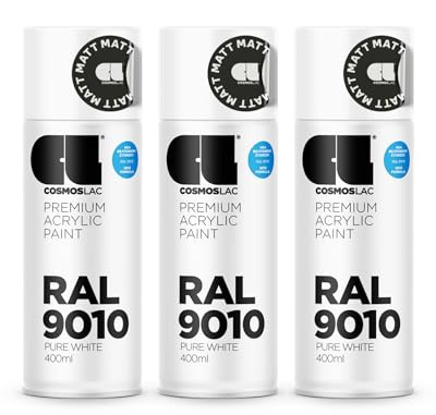 COSMOS LAC Sprühlack Sprühdose - 400ml - Sprühfarbe für den DIY-Bereich, geeignet für alle Oberflächen - Lackspray (3, RAL 9010 - reinweiß matt)