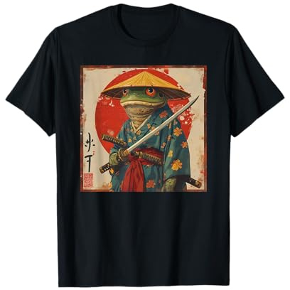 Japanese Woodblock Art: Samurai Frog Japanese kanji T-Shirt