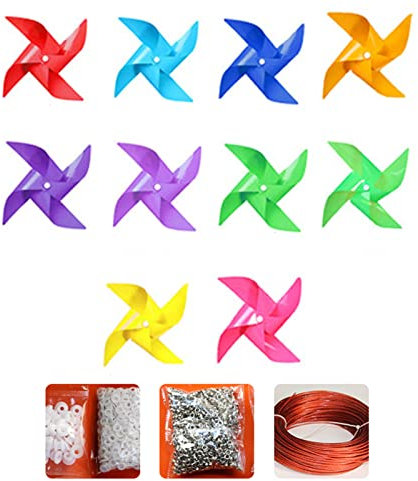 YIGZYCN 100pcs Mulino A Vento In Plastica Con 30 m Cavo Filo di Montaggio Girandole Impermeabile Per Giardino Cortile Decorazioni Partito Girandole Di Plastica Girandole