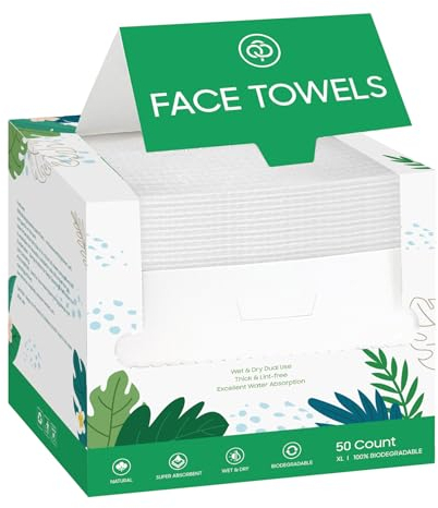 Asciugamani usa e getta extra large, 50 panni per il viso giornalieri, asciugamani biodegradabili, salviette asciutte struccanti, asciugamani per il viso spessi e morbidi per pelli sensibili (1