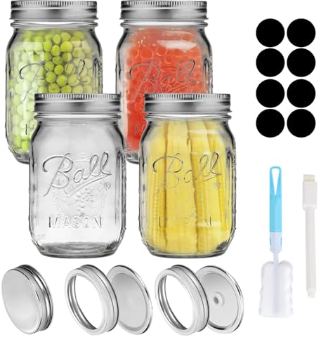 Gebiuhoo Barattoli di Vetro Marmellata, 4 Pezzi Vasetti di Vetro per Conserve 500 ML Ball Mason con Coperchi Barattoli di Conservazione per Alimenti Miele e Marmellata Yogurt