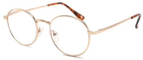 LANLANG Lesebrille 3,5 mit blaulichtfilter für herren damen, Anti Eyestrain UV Lesebrille mit 0-4,0 Dioptrien, Metall, Anti-Augen-Ermüdung, Gold, Rund, Leicht, 3,5 Dioptrien