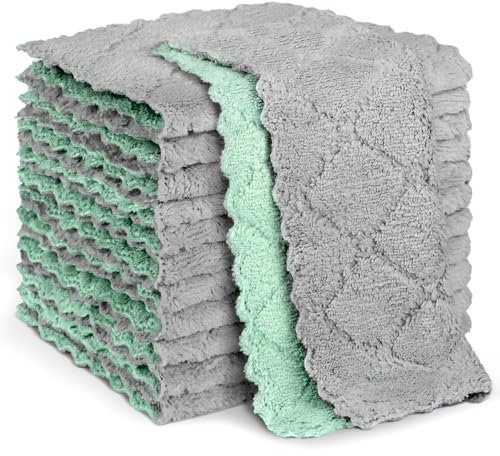 AIDEA Dish Cloths 12 Pack, Absorbent Coral Fleece Kitchen Cloth Cleaning Cloths,Premium Microfibre Cleaning Cloths,16X27CM