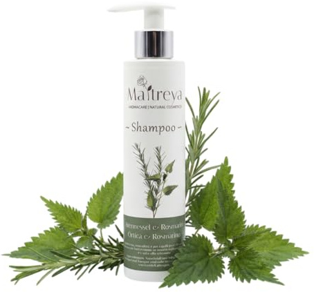 Maitreya NATURA - Shampoo Brennessel und Rosmarin bio 200ml - natürlich, tierversuchsfrei, vegan und sulfatfrei. Stimuliert das Wachstum und stärkt das Haar, feuchtigkeitsspendend und Anti-Schuppen.