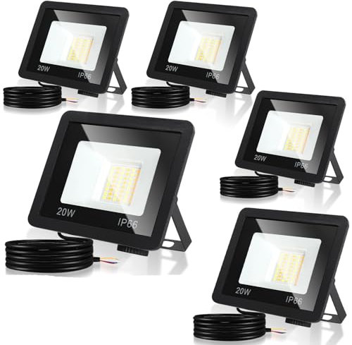 Fiqops Strahler 20W 4er, 3000K Warmweiß 1700LM LED Scheinwerfer IP66 Wasserdicht Flutlicht Außenstrahler für Werkstatt, Garage, Garten