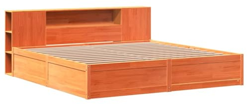 vidaXL Massivholzbett, Holzbett Bett ohne Matratze mit Kopfteil, Bettrahmen Bettgestell mit Lattenrost, Doppelbett für Schlafzimmer, Wachsbraun 180x200 Kiefernholz