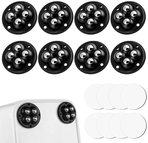 8 Pcs Self Adhesive Caster Wheels for Furniture, 360° Rotation Universal Pulley Castors, Mini Swivel Casters Wheels with 4 Balls, Strong Adhesive Swivel Casters for Trash Cans, Boxes, Small Furniture