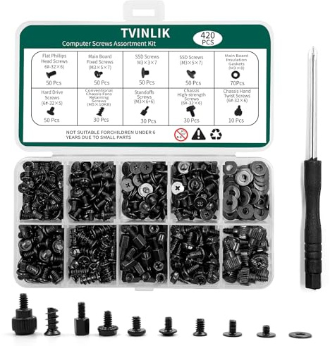 420PCS Computer Screw Kit, Motherboard Standoffs Assorted Screws for PC Case, HDD, SSD, Laptop, Fan, CD-ROM - for DIY PC Build Repair