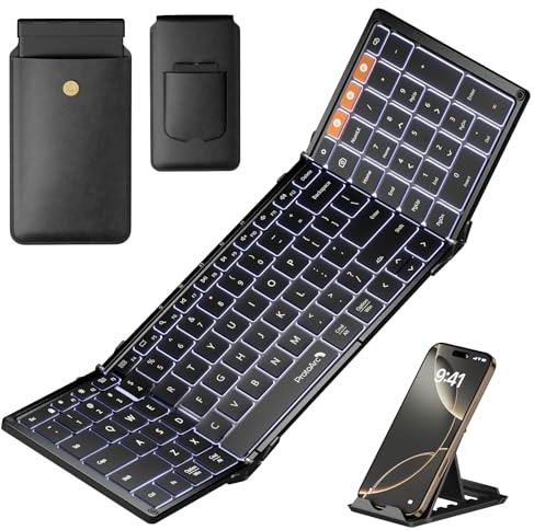 ProtoArc XK01 Plus Clavier Pliable rétroéclairé Bluetooth Portable pour Voyage, véritable Clavier Externe sans Fil avec rétroéclairage pour iPad, Tablette, Smartphone, Ordinateur Portable – Noir