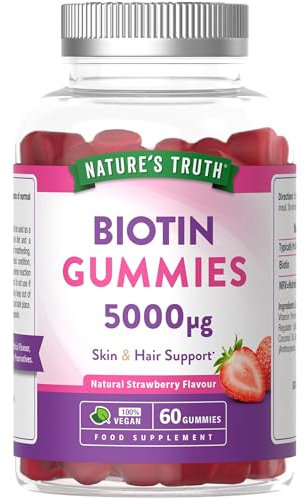 Biotin Gummies 5000mcg | 60 Vegan Gummies | High Strength Vitamin B7 | Natural Strawberry Flavour | Nature's Truth