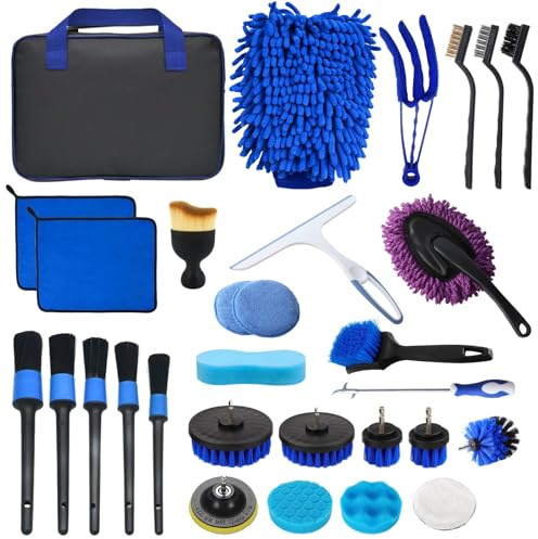 Pamatio 30 PCS Car Cleaning Kit - Car Washing Kit with Cleaning Products - Car Detailing Kit for Interior Exterior - Car Care Gift (Detailing & Wheel Brushes)