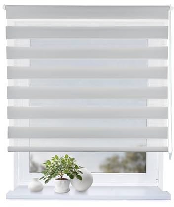 Rollmayer -Doppelrollo mit Bohren Klemmrollo Fensterrollo Duo Rollo Sonnenschutzrollo Zebrarollo Seitenzugrollo fur Fenster und Tur (Grau,145B x H130 cm)