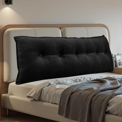 strusery Samt-Nackenrolle Kopfteil Rückenlehnenkissen – Großes Tagesbett-Unterstützungskissen für Schlafsofa & Lesekissen (Schwarz, 50 * 180cm)