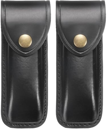 sourcing map 2pcs Leather Knife Sheath 5.71 Leather Pocket Knife Sheath with Hole for Folding Knife Camping Hunting Outdoors, Black
