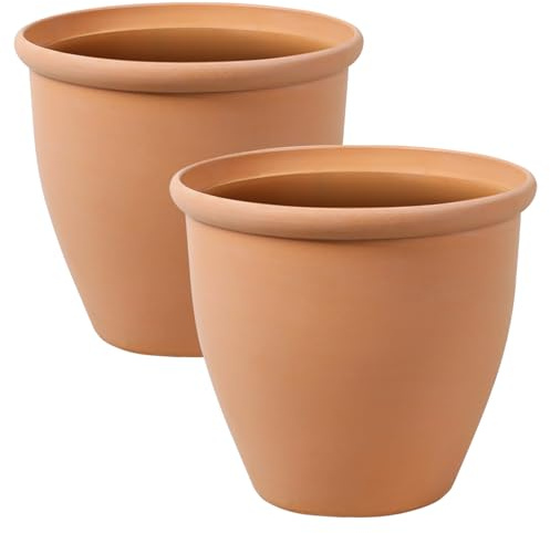 JonesHouseDeco Imitation Terracotta Plant Pots D37cm,1cm Thick Sturdy Duty 2 x Plastic Garden Planters,UV Resistant Large Round Orange Faux Clay Planter In-Outdoor for Vegetable Strawberry,25L