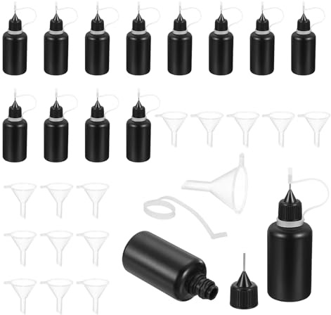 sourcing map 15Pcs Squeeze Bottle, 30ml/1oz Glue Tip Applicator Bottles Plastic Liquid Glue Bottle for Paper Crafts, Painting, Oil, Ink(Black, with 15 Funnel)