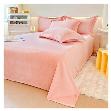 Sábana encimera de terciopelo de franela súper suave, acogedora ropa de cama de forro polar para invierno, lujosa funda de cama cálida para tamaño individual, matrimonial, queen, king (rosa, 180 x 230