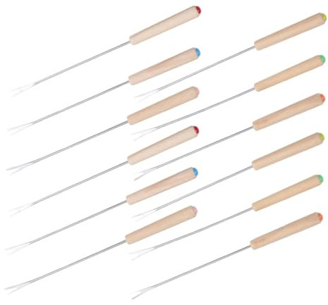 COLLBATH 12piezas Tenedores Para Fondue Acero Inoxidable Mango De Madera Resistentes Al Calor Codificados Por Colores