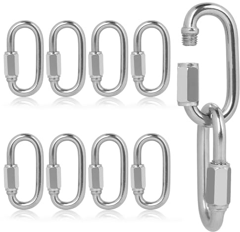 EFUTURETIME 10 x Schraubverbinder M6 Edelstahl 304, Kettenglieder mit 396Kg Belastbarkeit, Kettennotglied Schäkel für Schnellverschluss