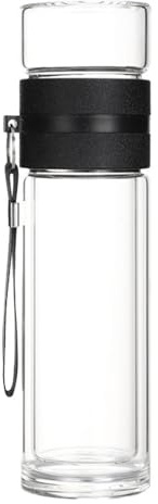 Botella portátil con infusor – Vaso de para té a granel, tapa hermética y asa de transporte fácil | Recipiente para frutas o hierbas aromáticas, vidrio reutilizable para hielo de viaje