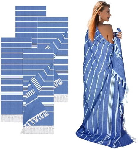 Paquete de 4 toallas de playa turcas de 35 x 71 pulgadas, secado rápido, sin arena, ultrasuaves y absorbentes, compactas para playa, piscina, viajes (zafiro)