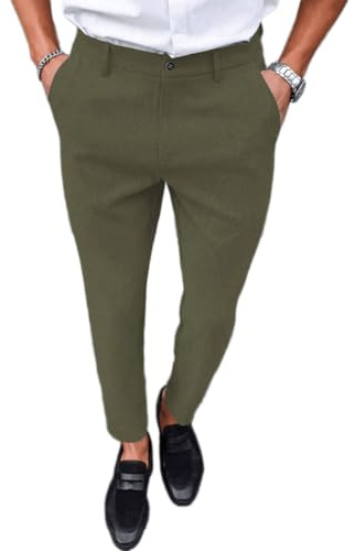 Onsoyours Pantalones Chino Hombre Deporte Elásticos Largos Pants con Bolsillos Slim Fit Ajustados Pantalone Vintage Skinny Retro Moda Trouser Verano B Ejercito Verde L