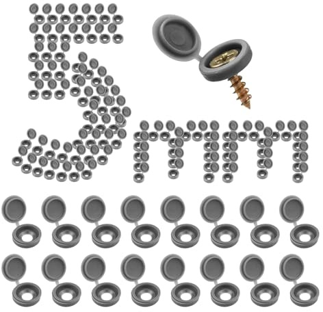 JJWNMLL 160pcs Hinged Plastic Screw Caps,Grey Fold & Snap Decorative Caps | Hole diameter 5mm Covers with Box for Furniture Cabinet & Shelf
