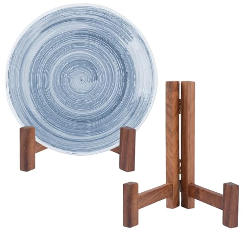 HOMMDECO 6 Inch Wooden Plate Stands for Display 2 PCS Decorative Desktop Picture Frame Rack Art Holder Easels Folding Desk Decor of Tea Cake Platter Dish Book Calendar Photo Plaque