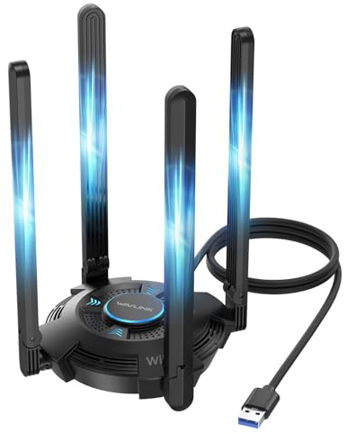 WAVLINK WiFi 7 USB WiFi Dongle pour PC, Adaptateur USB WiFi Tri-Bande BE6500 avec Pilote Intégré, WPA3, MLO & Multi-RU, Antennes Haut Gain 5dBi, Compatible Windows 11/10 Uniquement