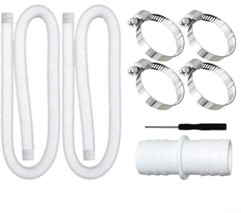 HpLive 1m/1,5m Pool Schlauch 32mm PE Schwimmbad Schlauch für Poolpumpen mit Edelstahl Clips und Verbinder Set Weiß(1m White tube)