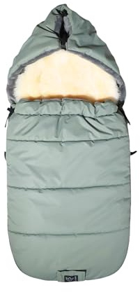 SHEEP Thermo Fußsack mit Lammfelleinlage, 100x45cm, Universal Kinderwagen, Wasserabweisend, Reflektorstreifen (salbei green)